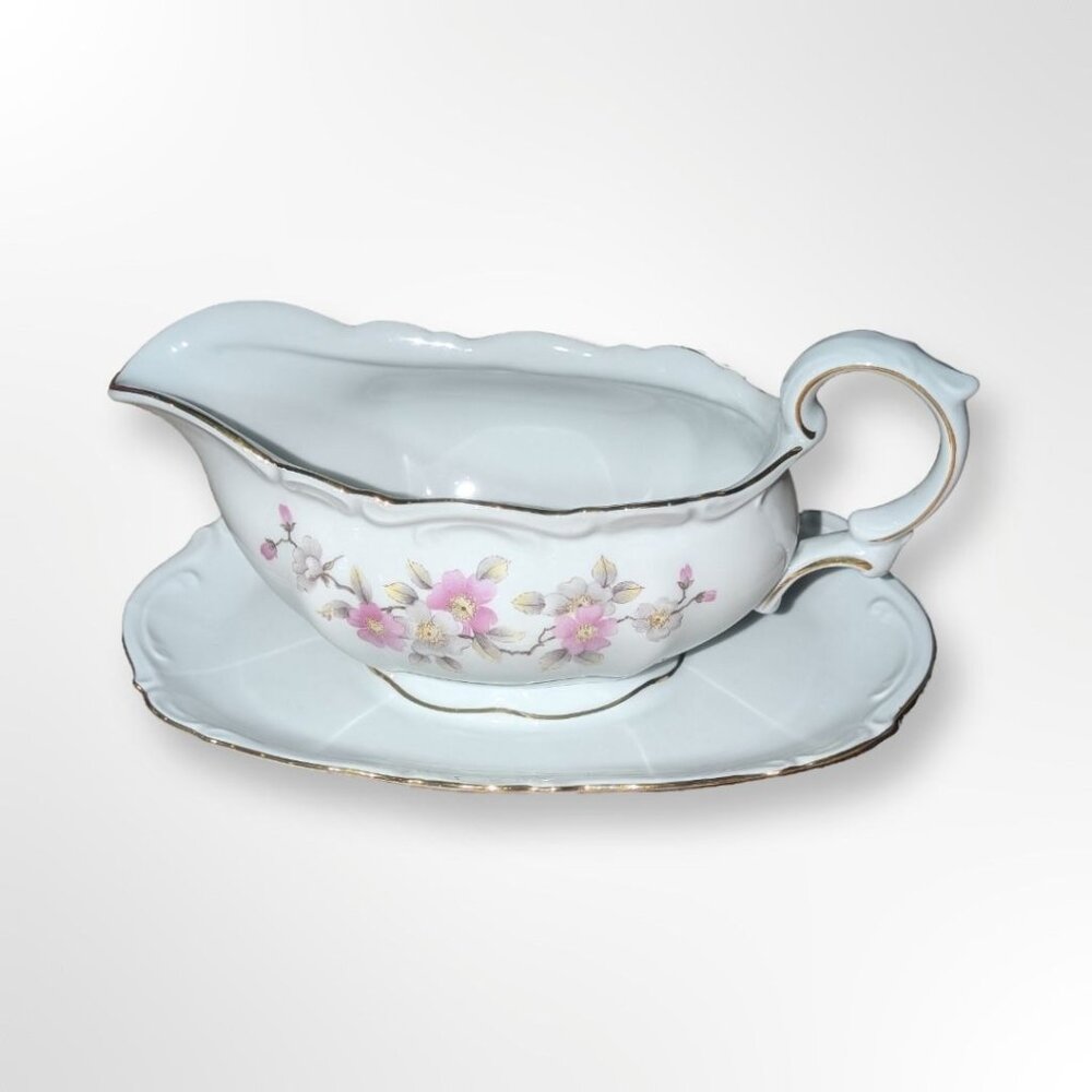 Mitterteich 1949-1960 Vintage 4" Springtime 59 Gravy Bowl With Attached Plate